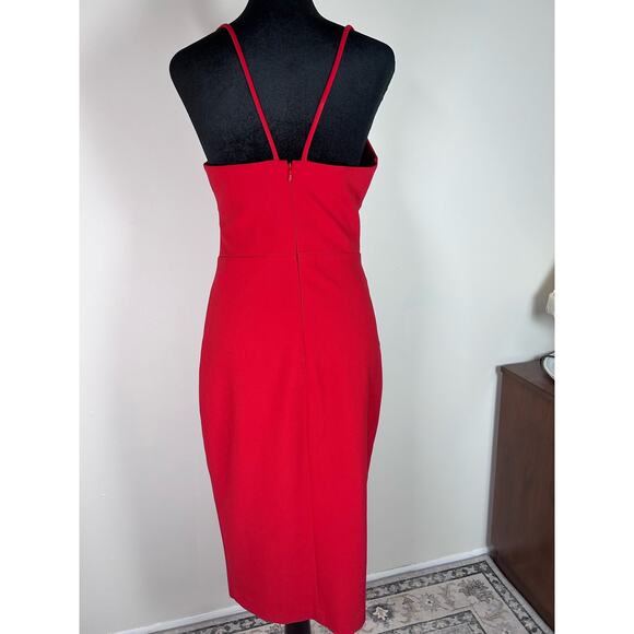 Likely Brooklyn Dress Size 6 Red Knit Spaghetti Strap Front Slit V-Neck NWT - Picture 2 of 5